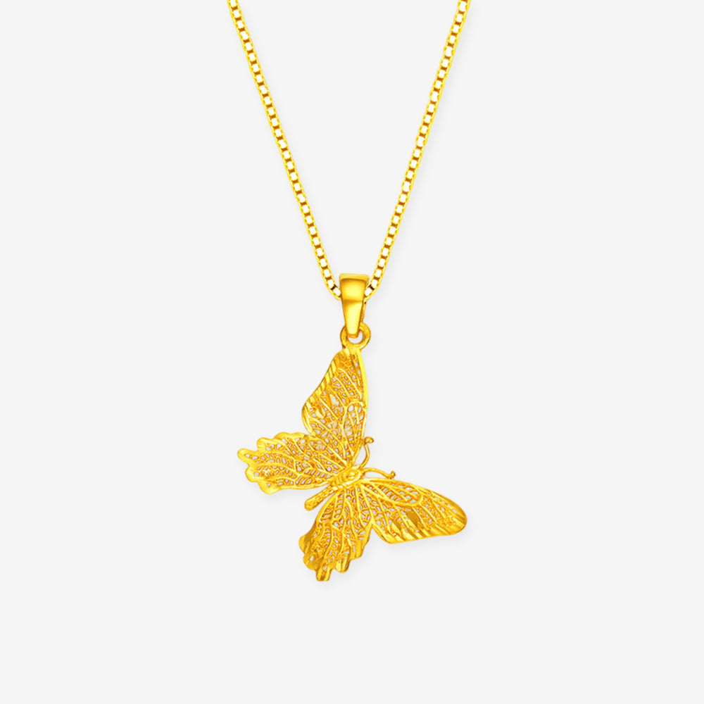 24K Gold Hollow Filigree Butterfly Pendant