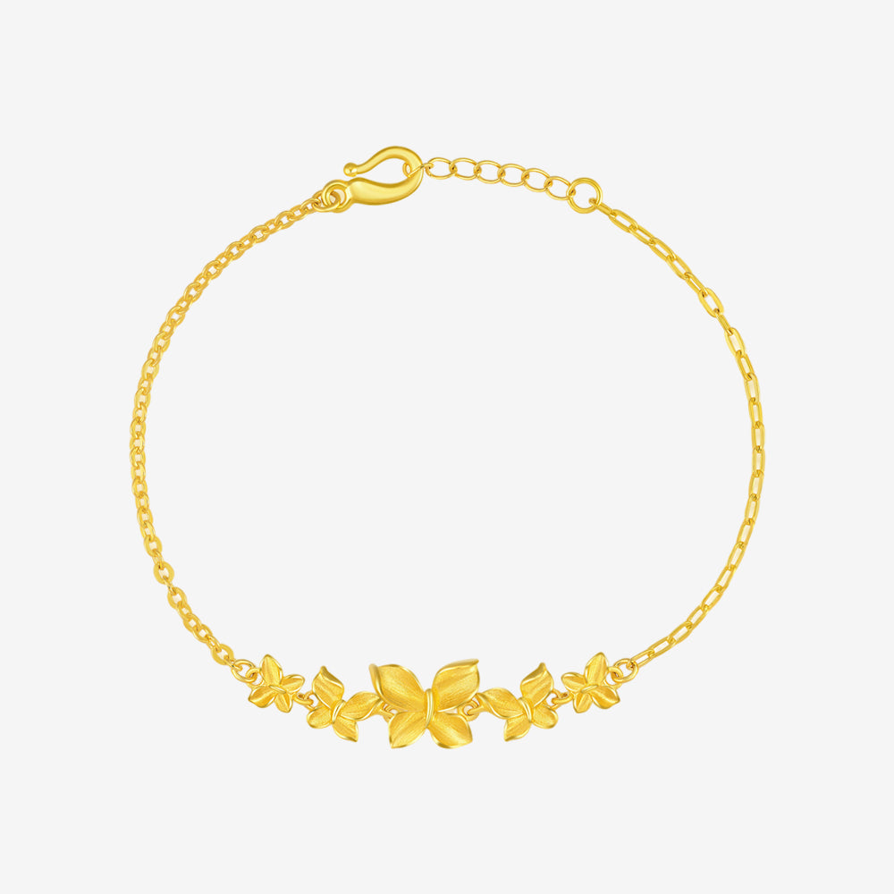 Happy Flower Wedding Series 24K Gold Butterfly Love Flower Jewelry Set - Necklace Earrings Ring