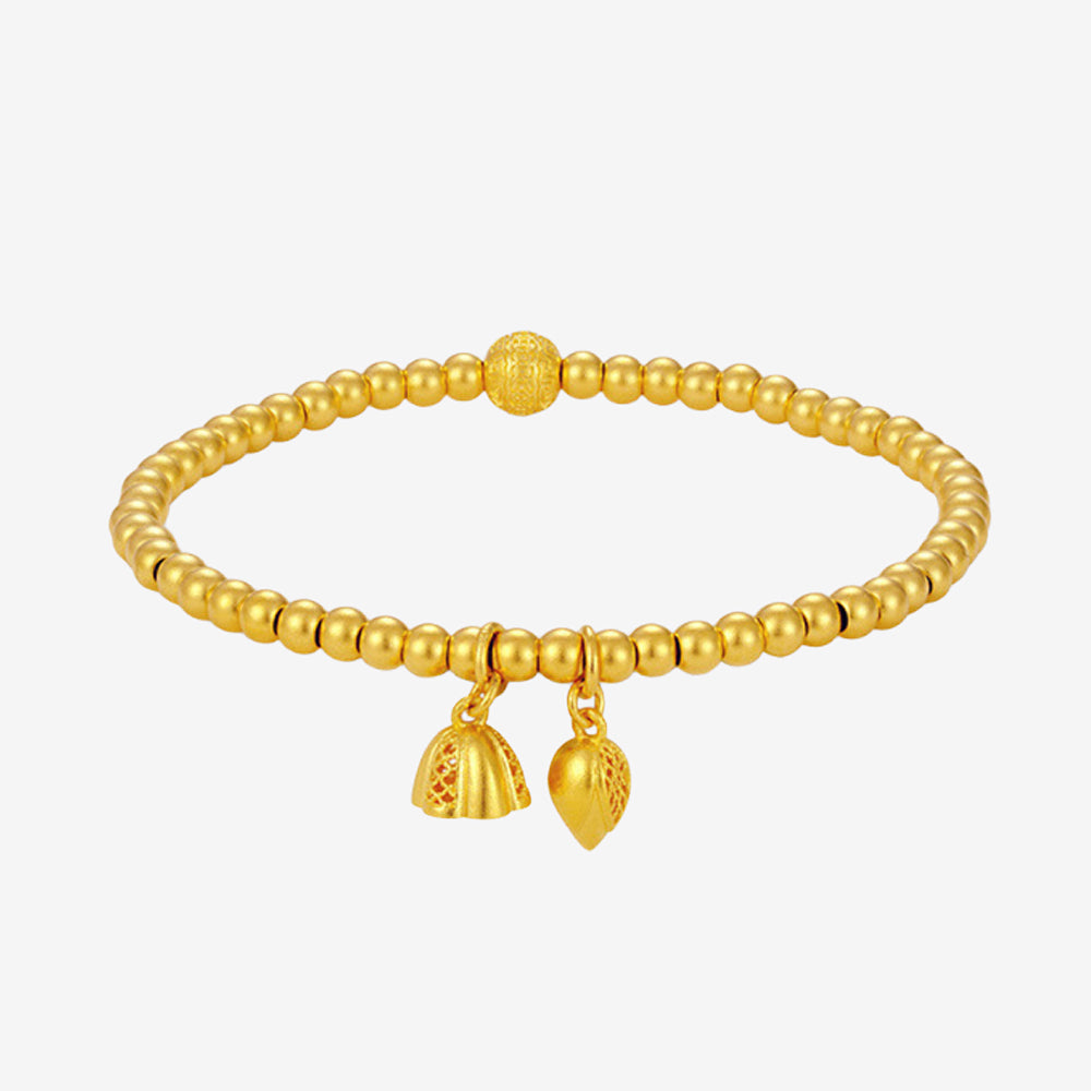 24K Gold Two Lotus Flower Beads Bracelet