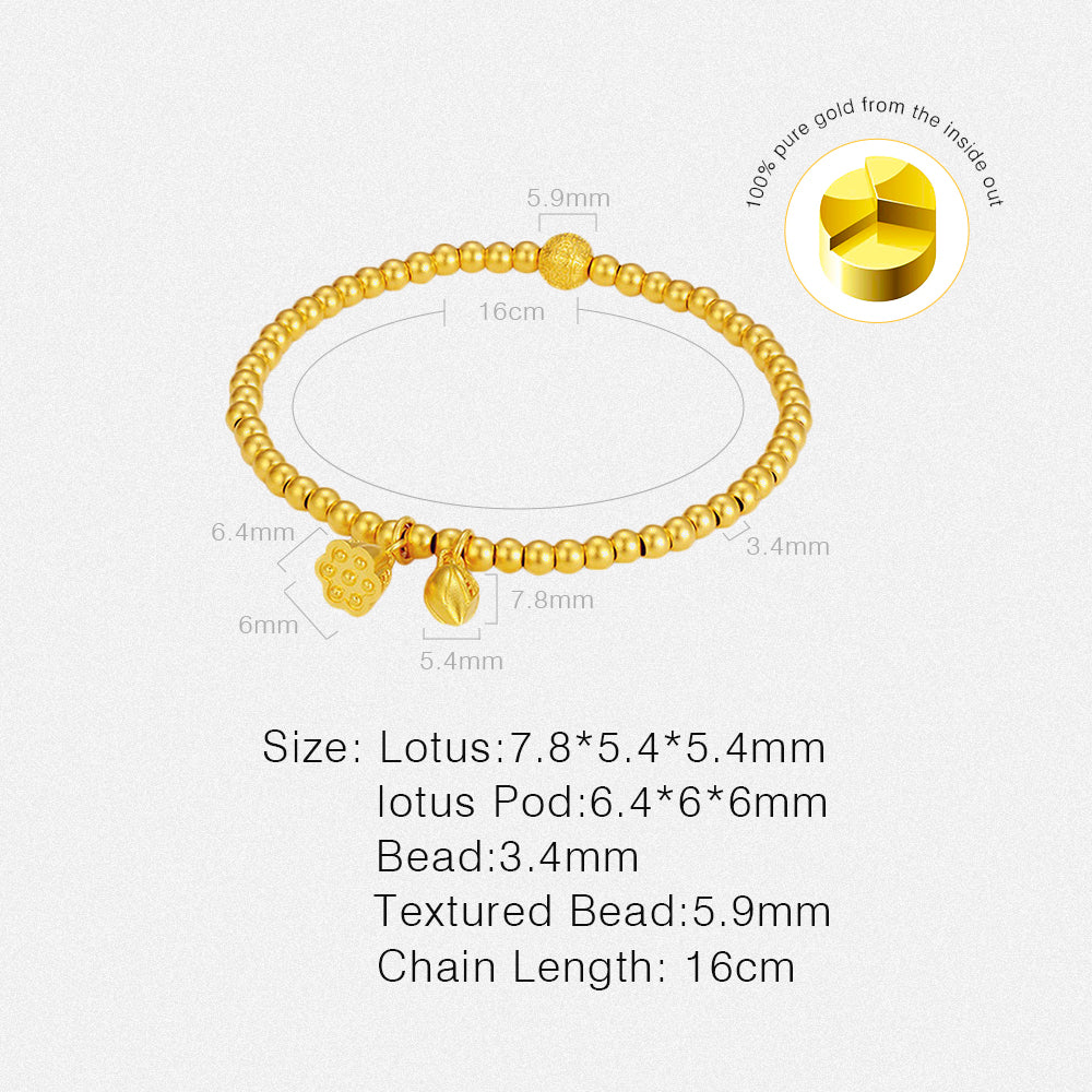 24K Gold Two Lotus Flower Beads Bracelet