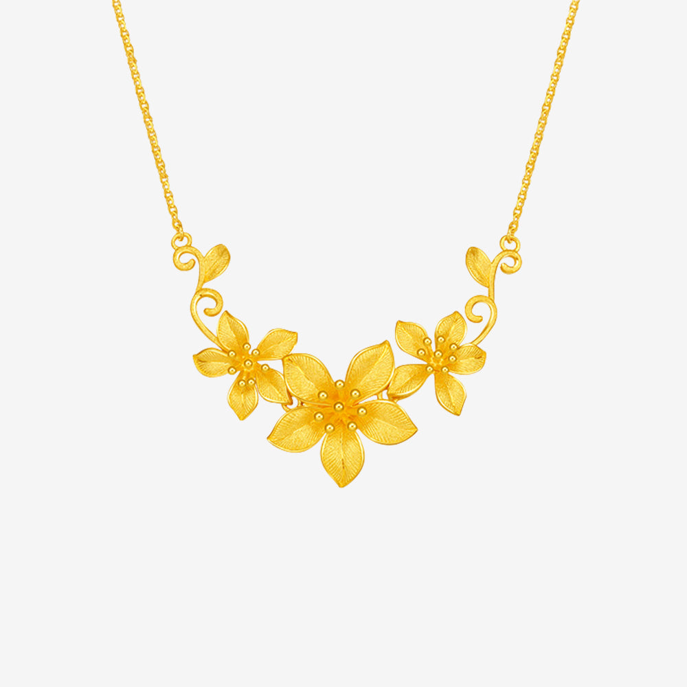 Happy Flower Wedding Series 24K Gold Elegant Nicotiana Alata Flower Jewelry Set - Ring Earrings Necklace