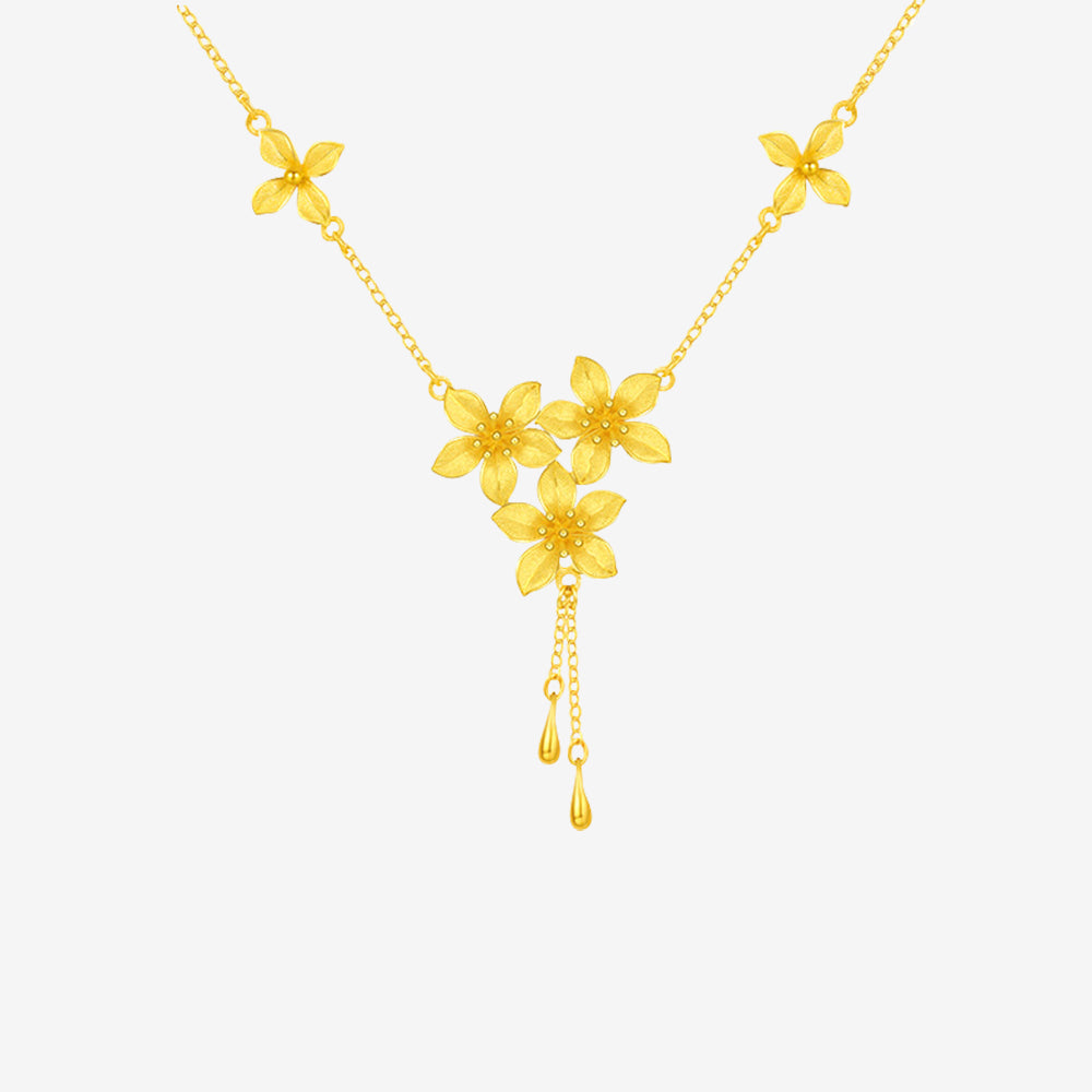 Happy Flower Wedding Series 24K Gold Cute Nicotiana Alata Flower Jewelry Set - Necklace Earrings