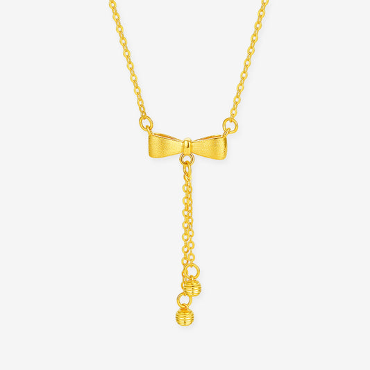 24K Gold Matte Bow Knot Tassel Necklace