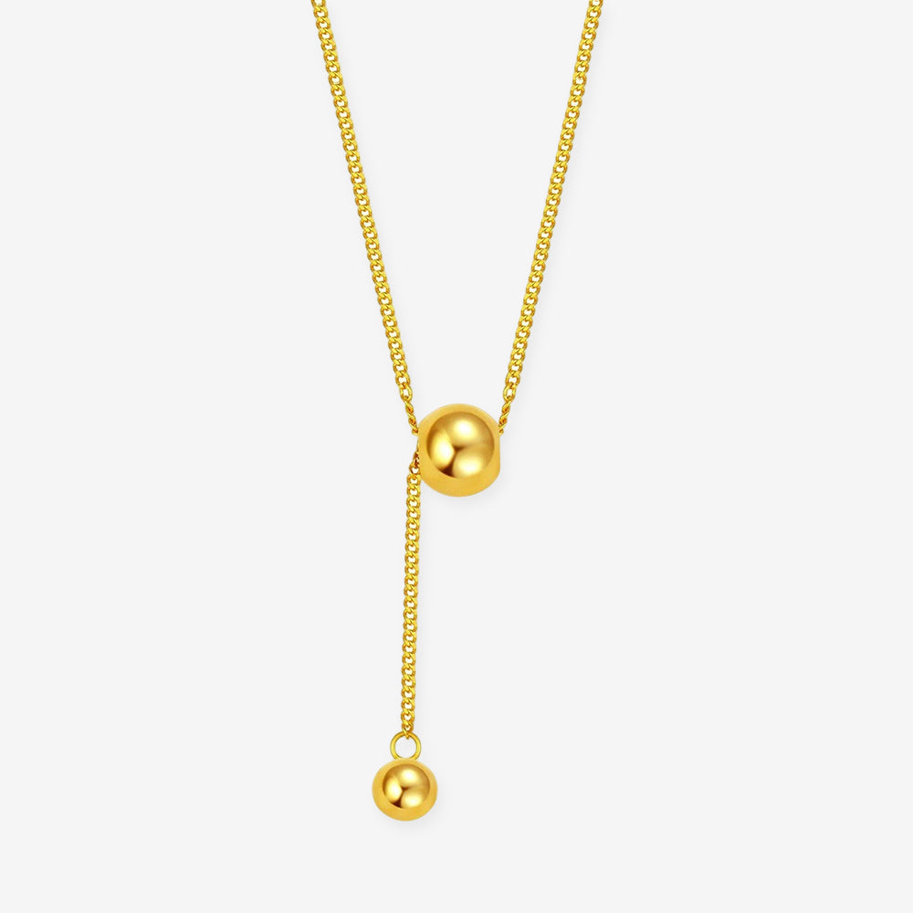 24K Gold Bean Ball Y Necklace