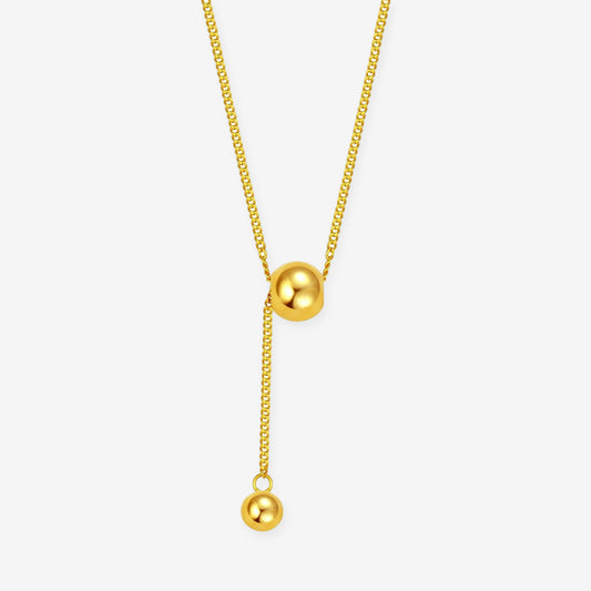 24K Gold Bean Ball Y Necklace