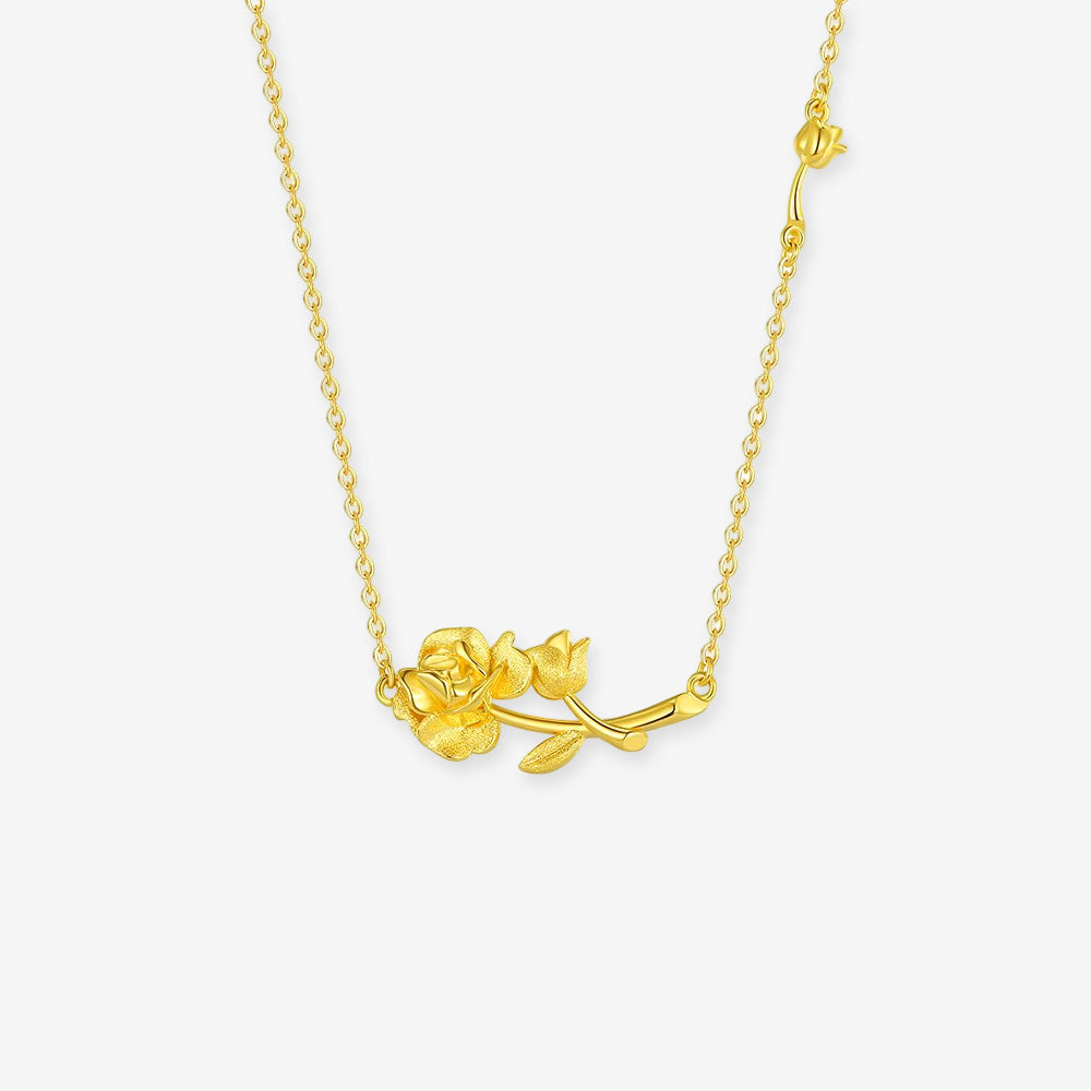 Happy Flower Wedding Series 24K Gold Sunset Rose Jewelry Set - Ring Necklace