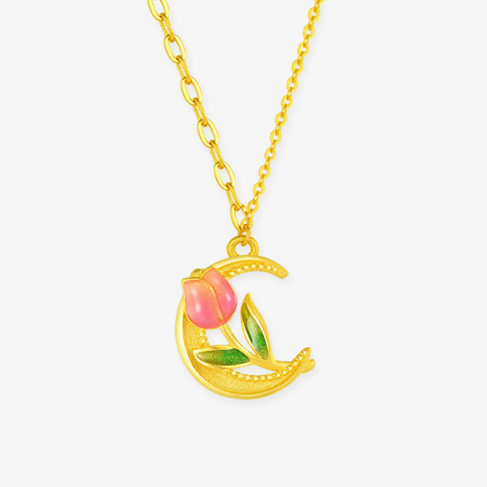 Monet Garden Series 24K Gold Tulip and Half Moon Necklace