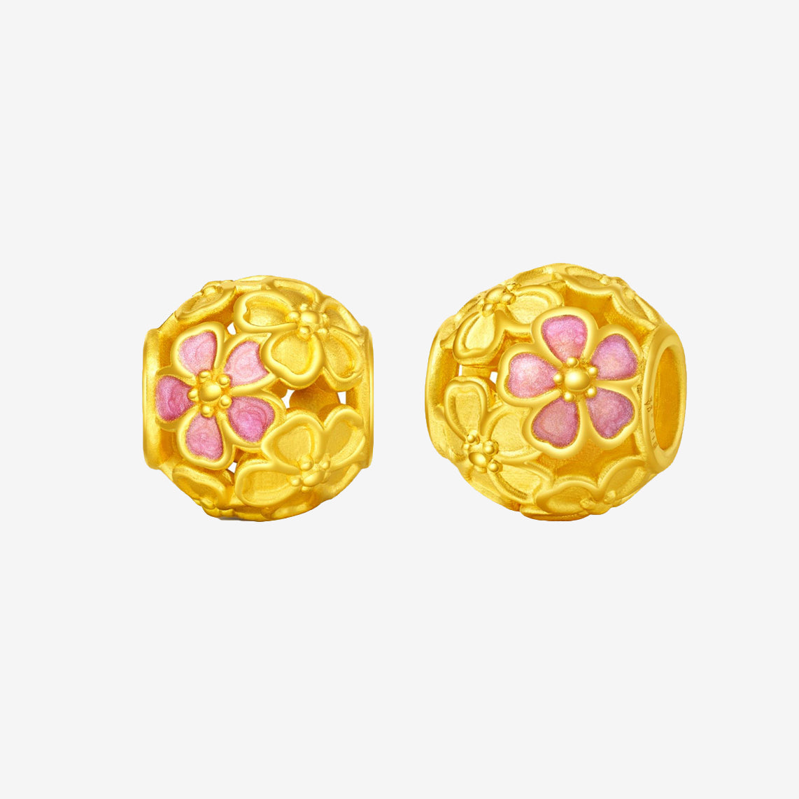 Monet Garden Series 24K Gold Enamel Hollow Peach Blossom Charm