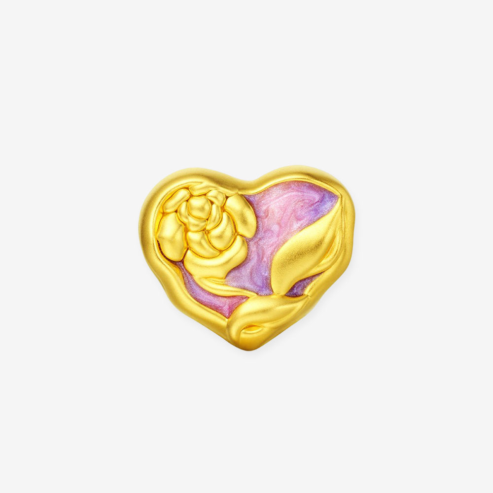 Monet Garden Series 24K Gold Enamel Rose Heart Charm
