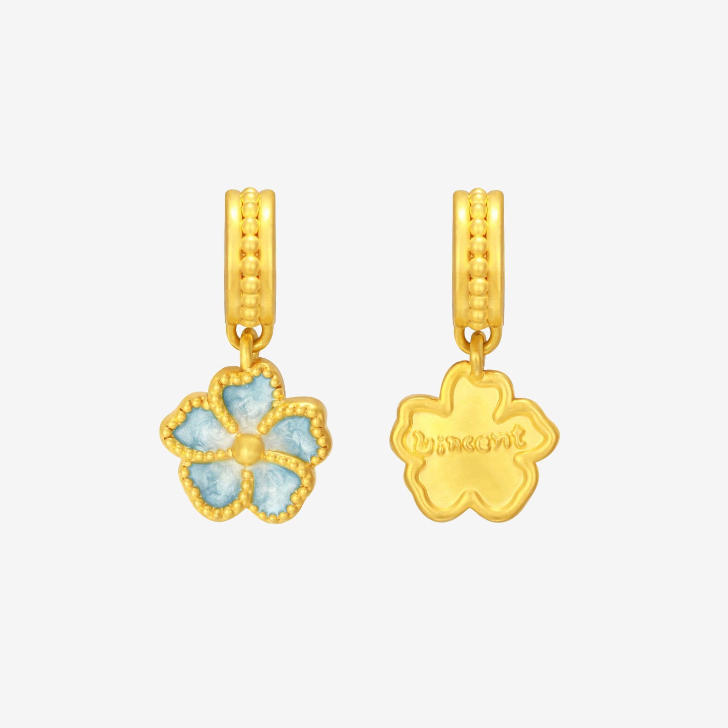 Blazing Blue Almond Flower Series 24K Gold Art Charm Set