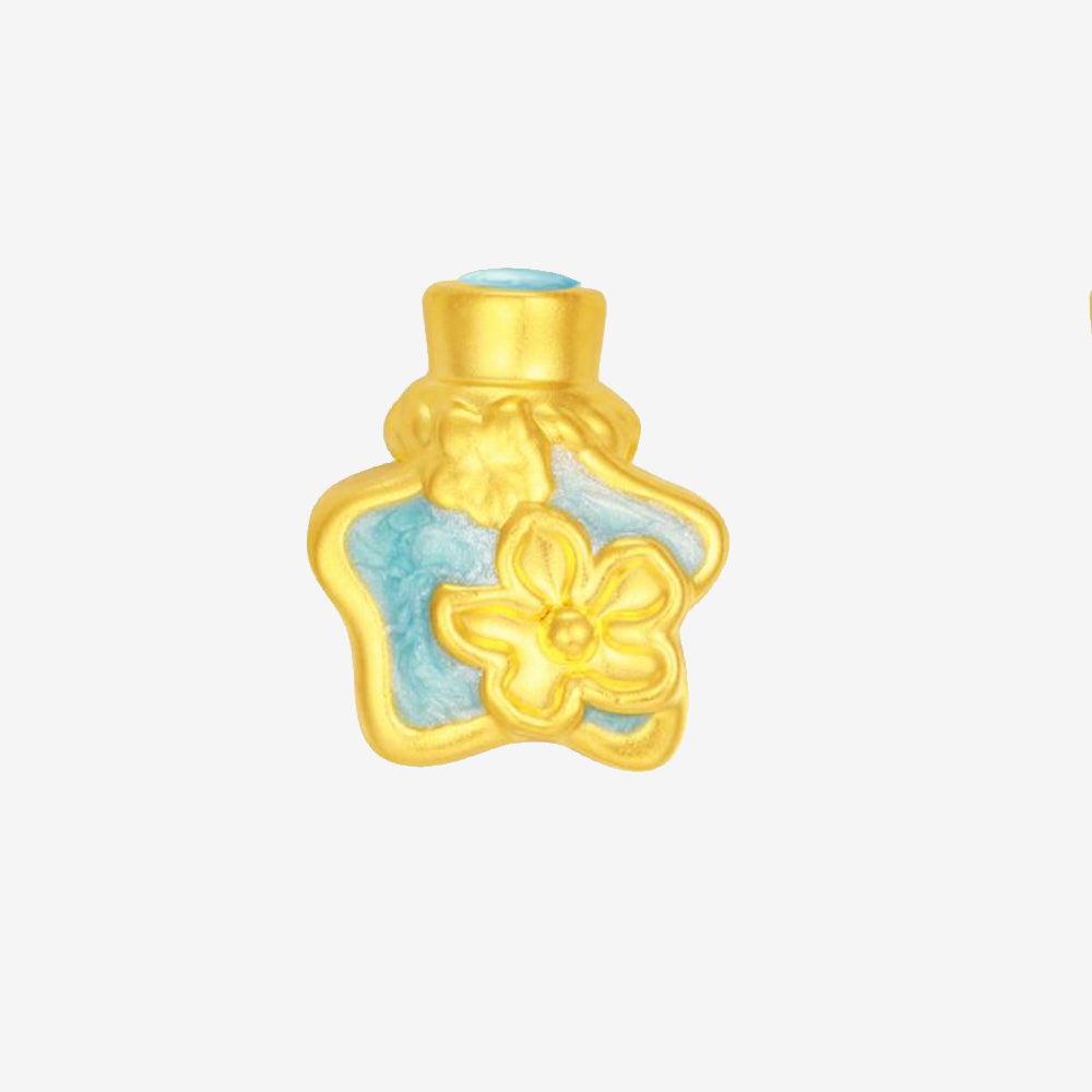 Blazing Van Gogh Series 24K Gold Enamel Green Blue Flower Series Charm