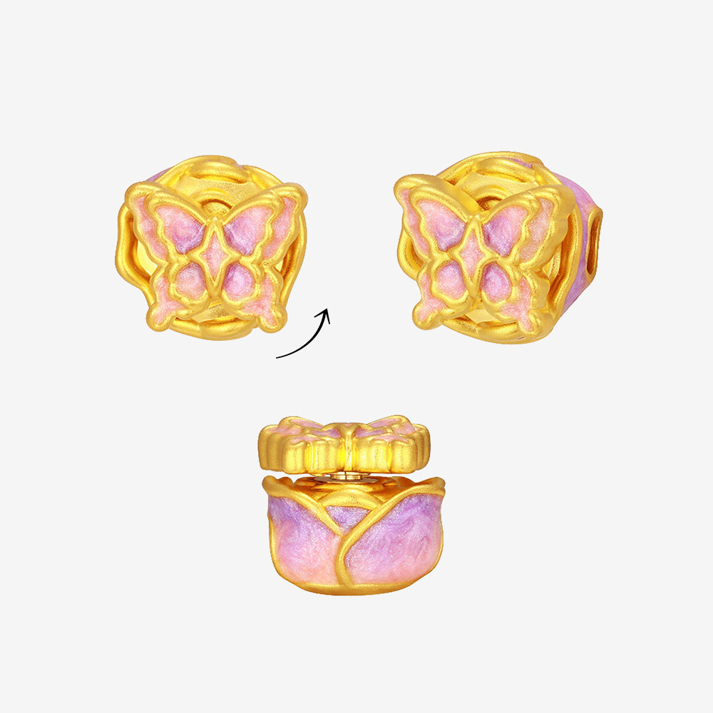 Monet Garden Series 24K Gold Luminous Enamel Rotatable Butterfly Flower Charm