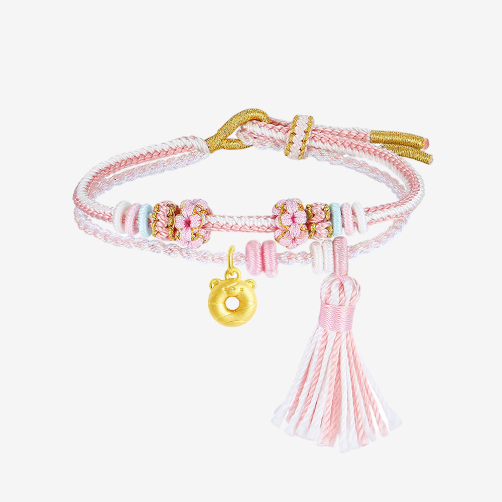 24K Gold Bear Donut Pendant Charm