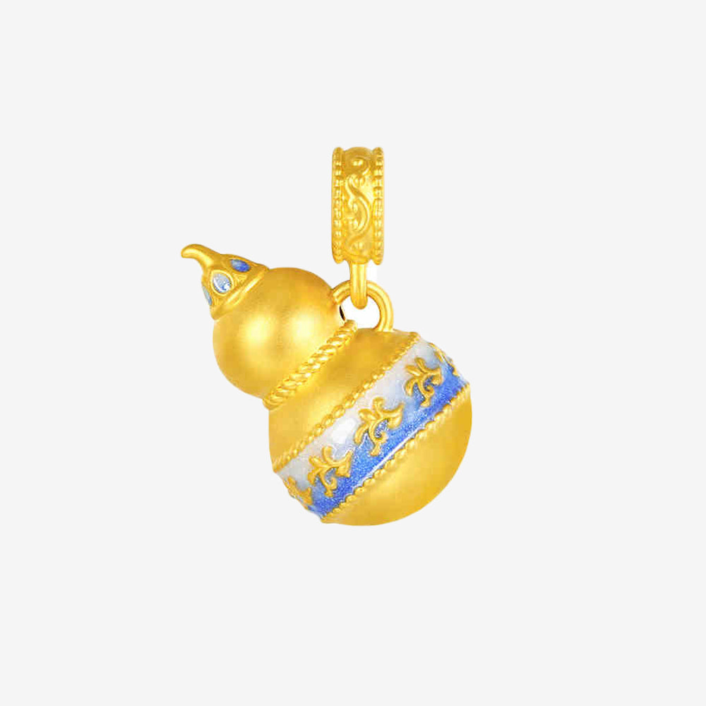 Chinese Cultural Relics Series 24K Gold Luminous Enamel Blue and White Calabash Gourd Pendant