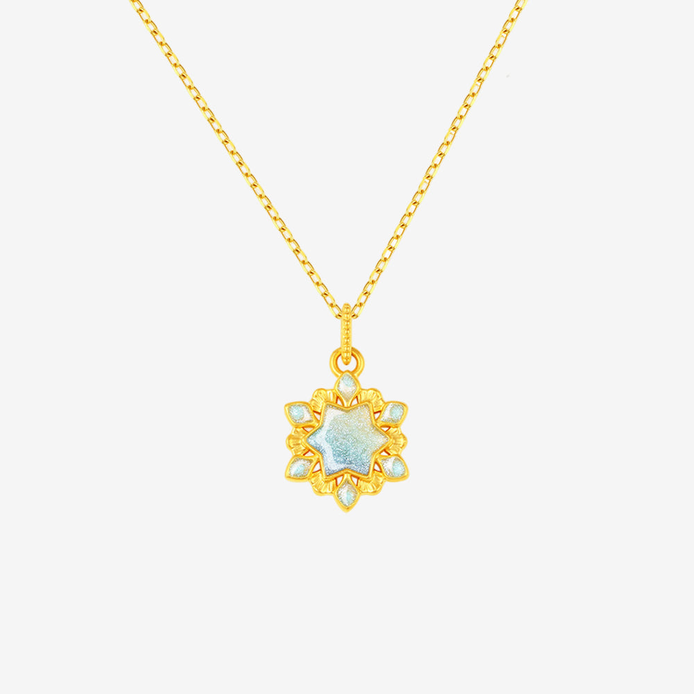 24K Gold Luminous Enamel Snowflake Pendant