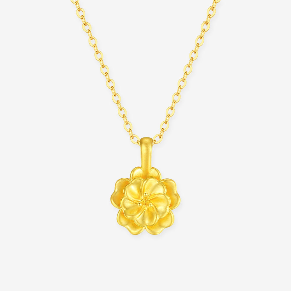 24K Gold Peony Flower Necklace Pendant