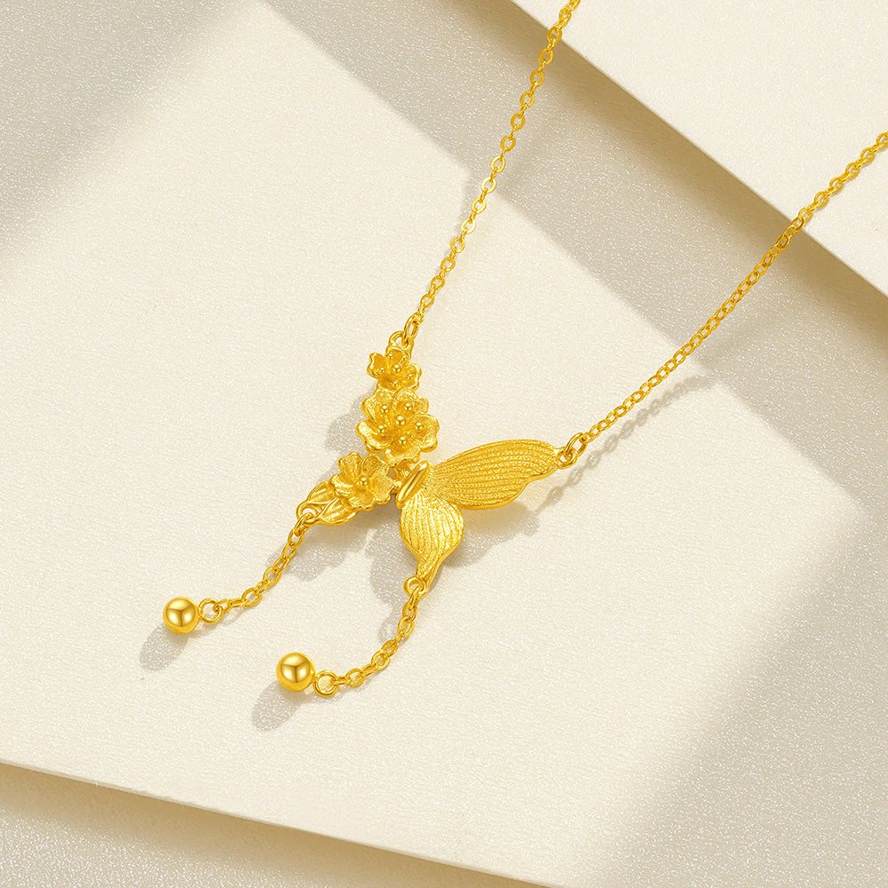 24K Gold Butterfly Flower Necklace