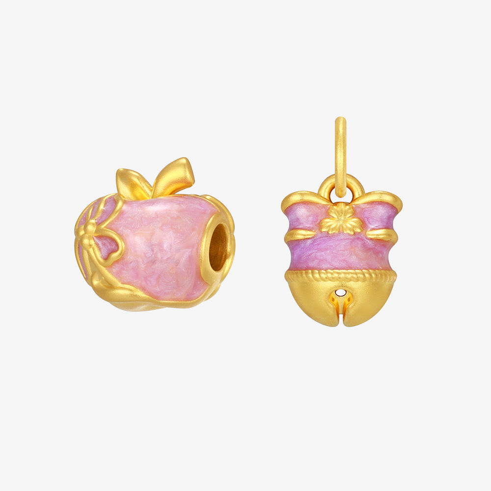 Art Garden Series 24K Gold Enamel Christmas Bell Apple Charm
