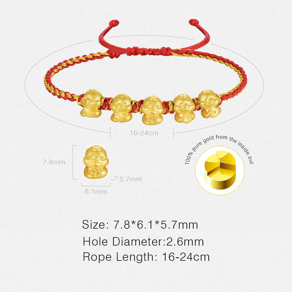 24K Gold Wufu Lucky Five Snakes Charms Bracelet
