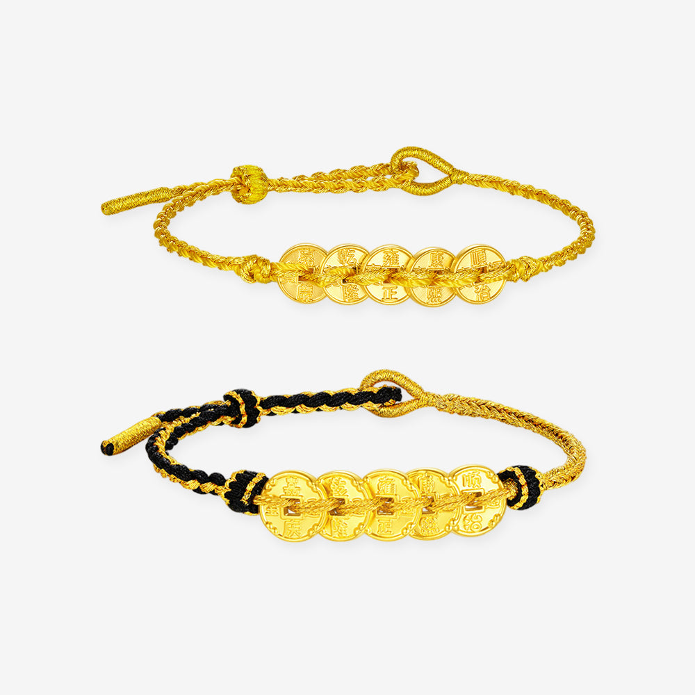 24K Gold Fortune Five Emperors Coins Bracelet