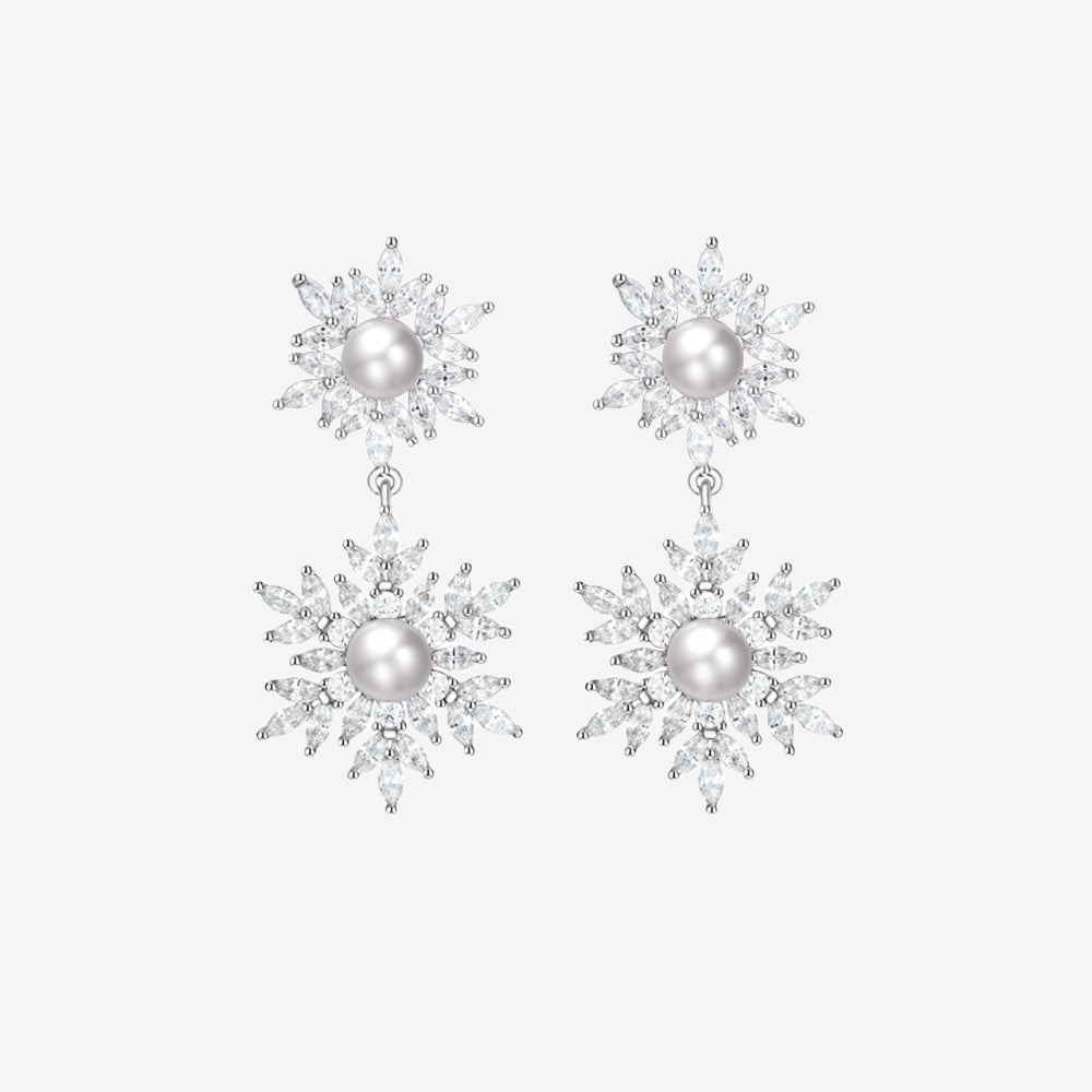 Copper Alloy Gorgeous Pearl Snowflake Drop Earrings