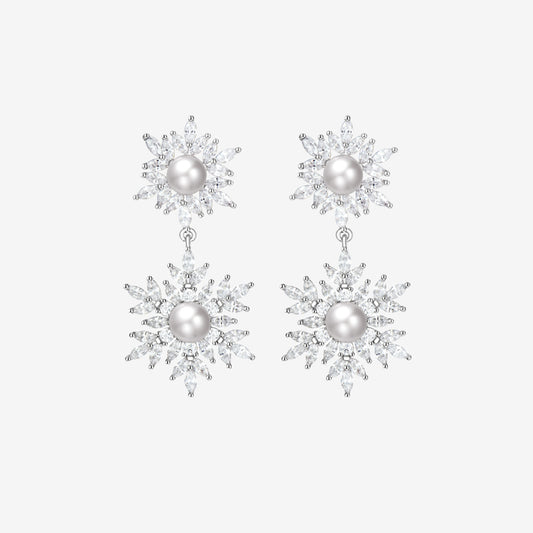 Copper Alloy Gorgeous Pearl Snowflake Drop Earrings