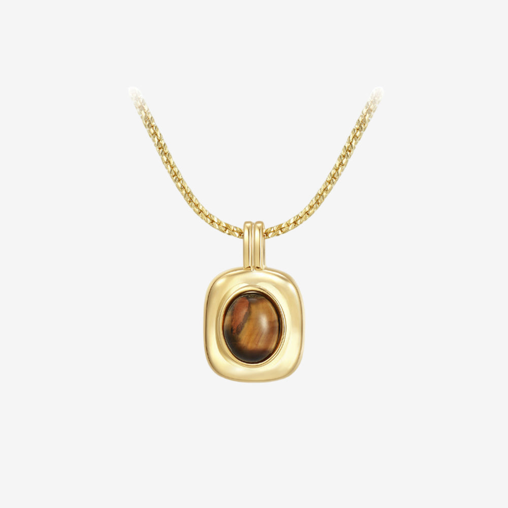 S925 Silver Alloy Tiger Eye Stone Vintage Style Jewelry Set - Neckalce Earrings