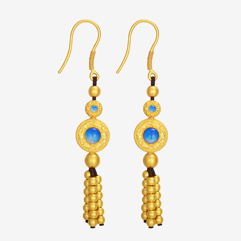 Oriental Blue and White Series 24K Gold Calabash Gourd Drop Earrings