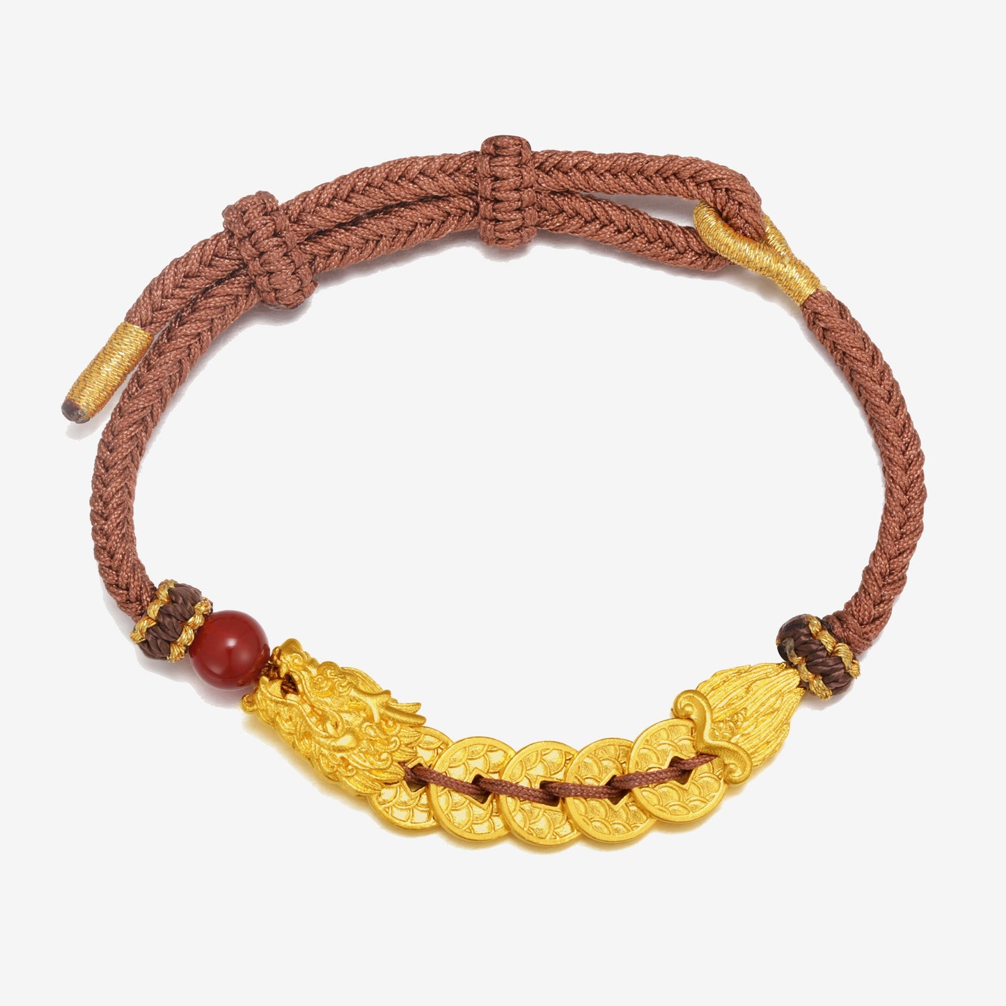 24K Gold Five Emperors Coins Money Dragon Couple Bracelets