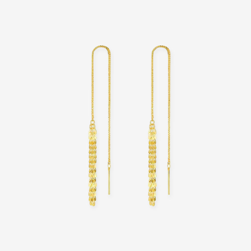 18K Gold Lightweight Tictac Plume Tassel Ears of Wheat Earrings