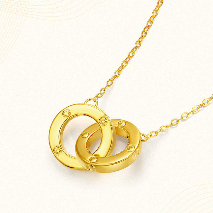 18K Gold Interlocking Double Circles Necklace