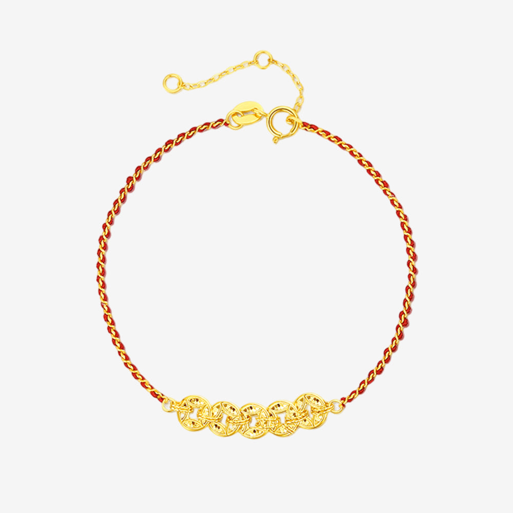18K Gold Shining Five Emperors Coins Calabash Gourd String Bracelet