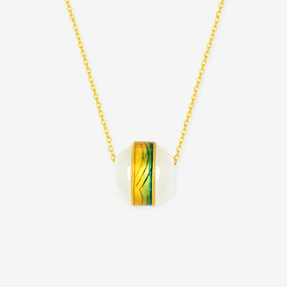 A Grand Panorama of Rivers and Mountains Series 24K Gold Enamel Hetian Jade Bead Necklace