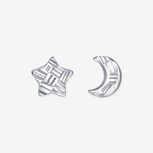 Pt950 Platinum Star and Moon Asymmetric Stud Earrings