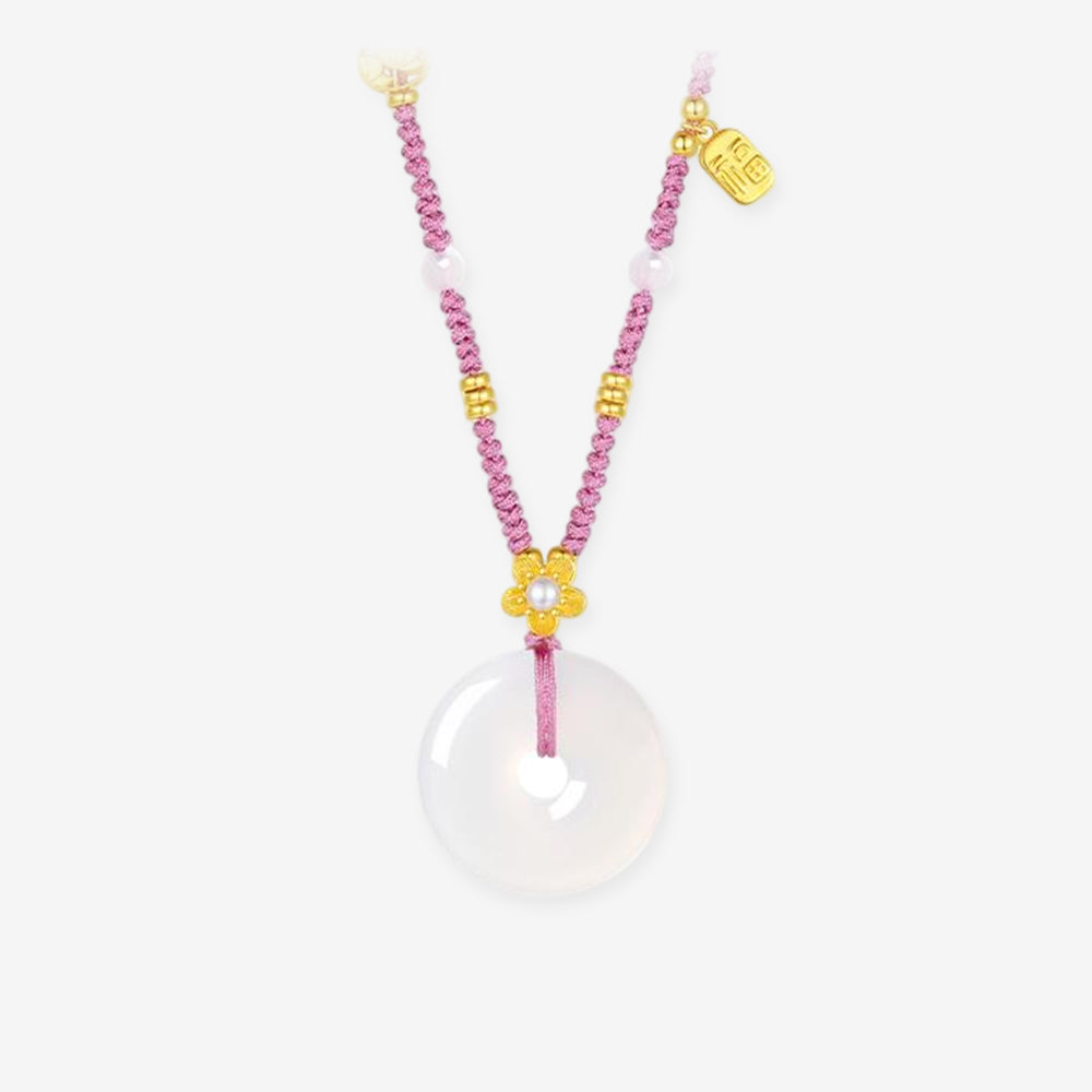 Silver Chalcedony Auspicious Cloud Ping An Buckle Necklace