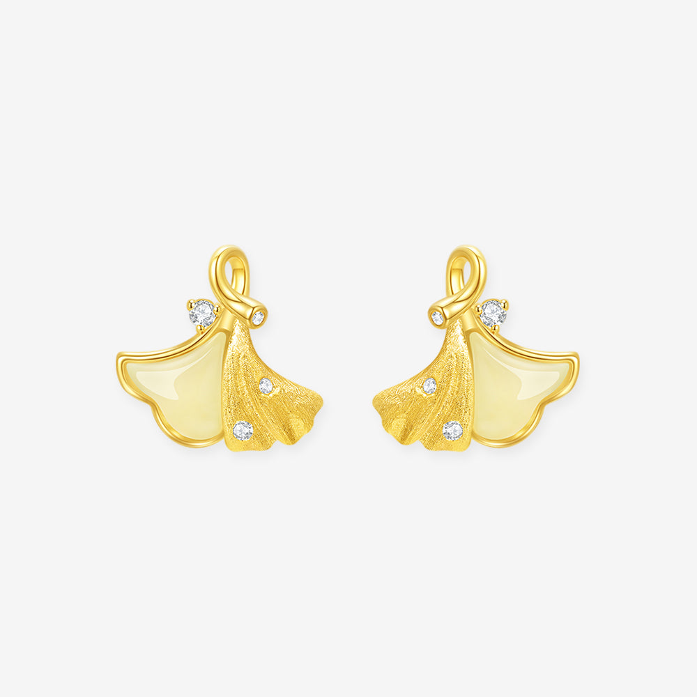 S925 Silver Hetian Jade Ginkgo Leaf Jewelry Set - Necklace Earrings