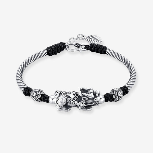 S990 Silver Lotus Pixiu Men Bracelet