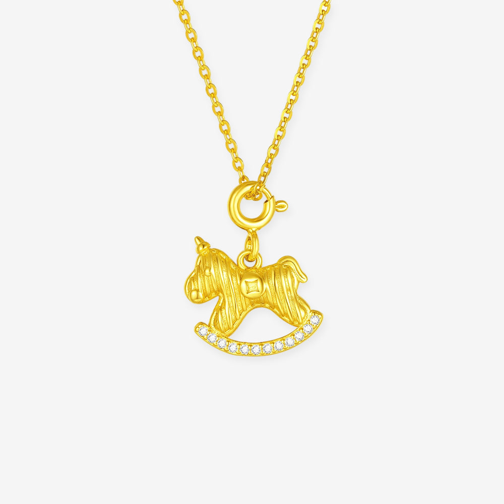 S925 Silver Zircon Rocking Horse Pendant