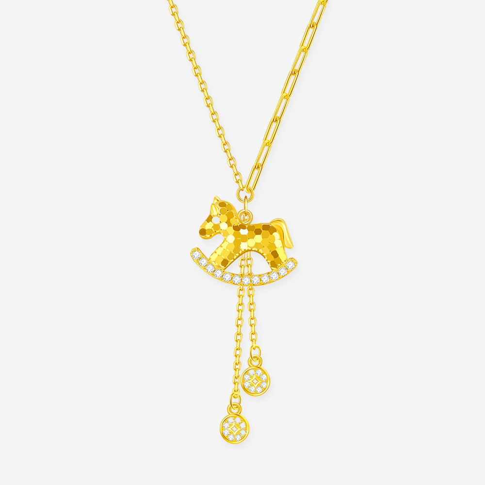 Silver Zircon Rich Horse Jewelry Set - Necklace Bracelet