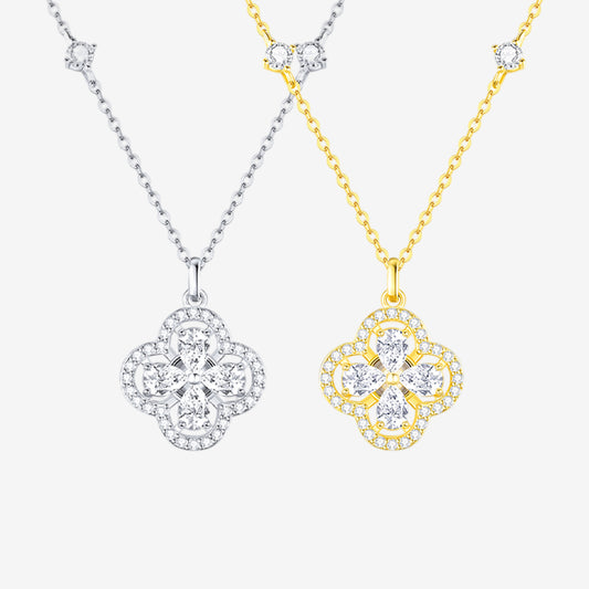 S925 Silver Zircon Double-sided Rotatable Lucky Clover Necklace