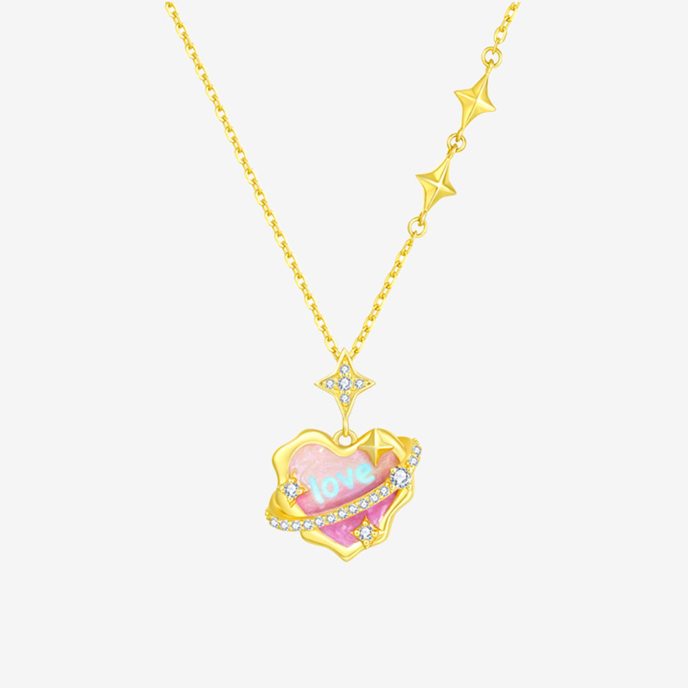 S925 Silver Secret Words Luminous Enamel Heart Planet Jewelry Set - Necklace Bracelet