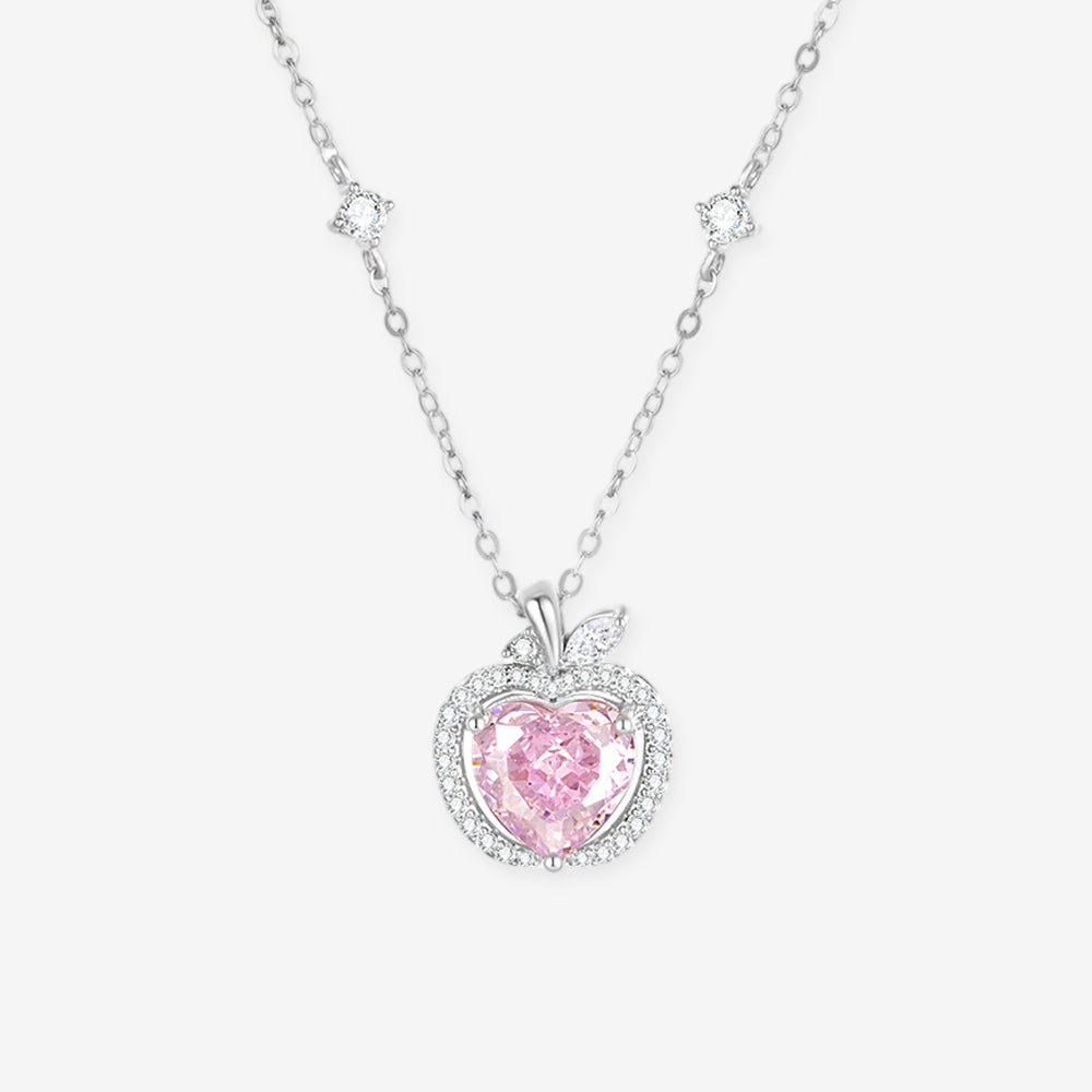 S925 Silver Zircon Pink Apple Necklace