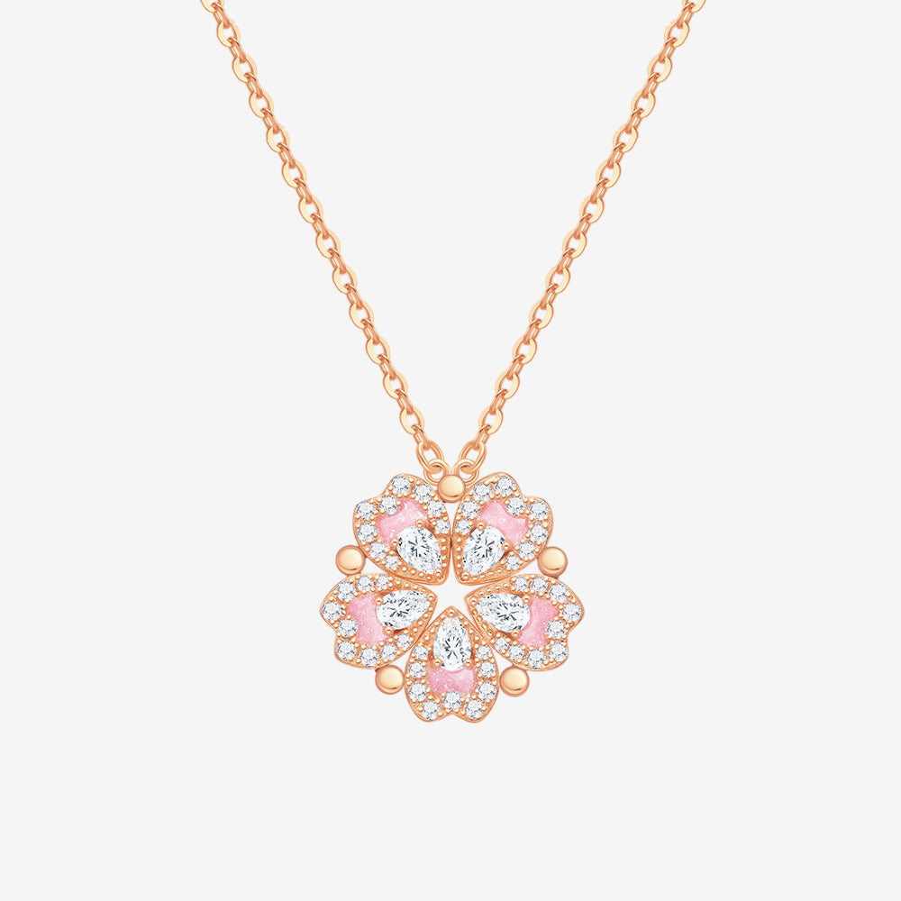 Gold Plated Silver Transformable Peach Blossom Heart Necklace