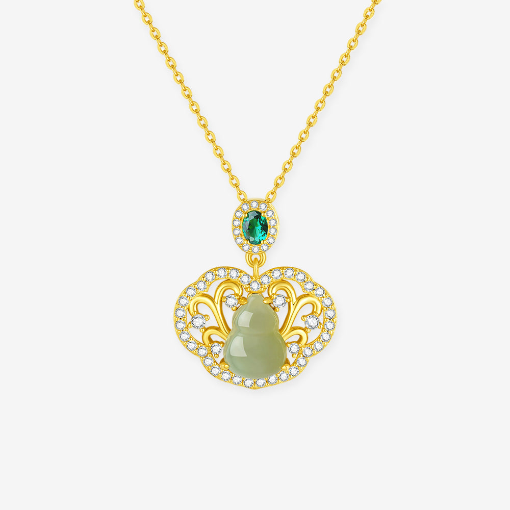 S925 Silver Hetian Jade Gourd Auspicious Cloud Necklace