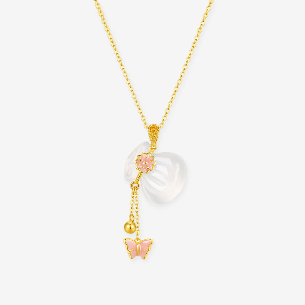 S925 Silver Chalcedony Fortune Bag Butterfly Necklace