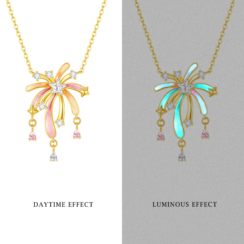 S925 Silver Luminous Enamel Romantic Fireworks Necklace