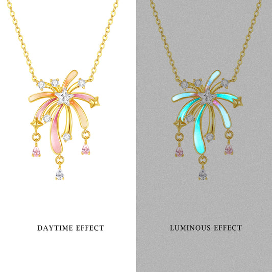 S925 Silver Luminous Enamel Romantic Fireworks Necklace