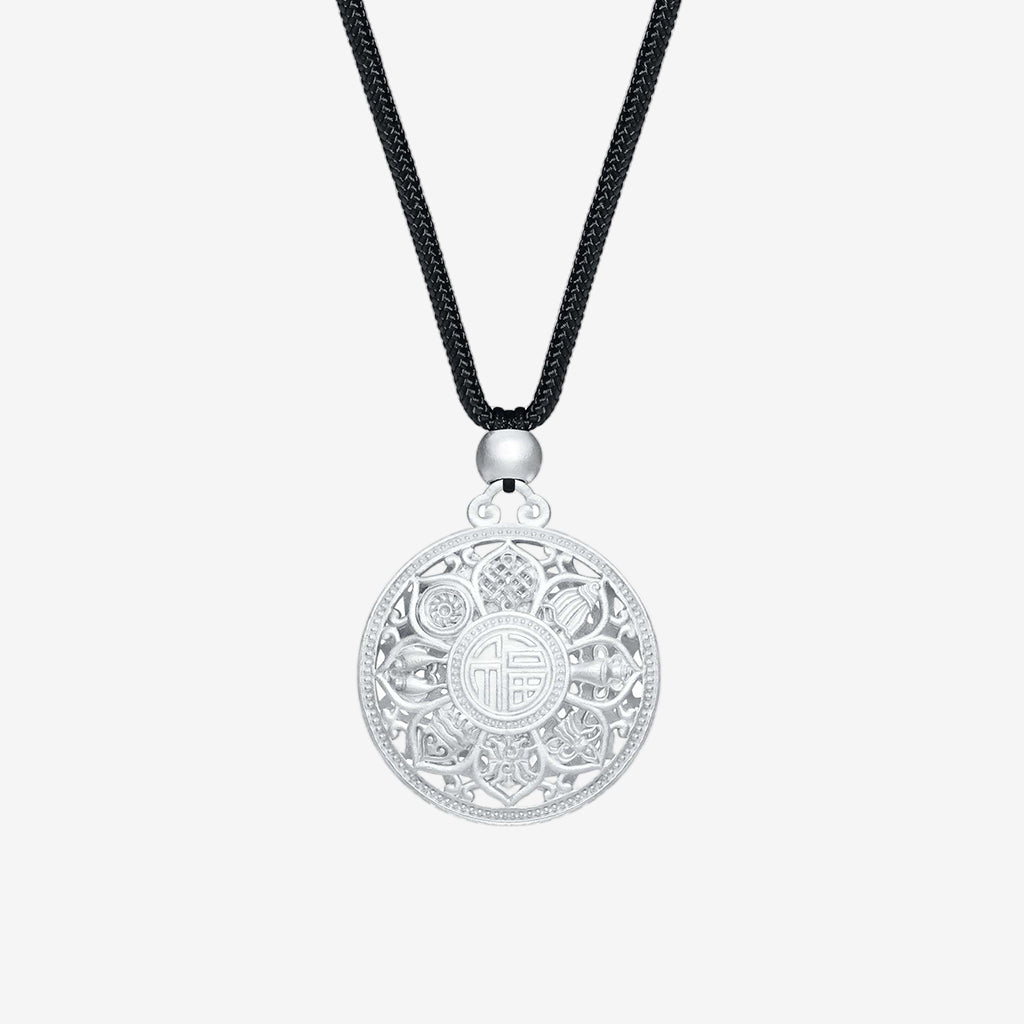 S990 Silver Blessing Eight Treasure Compass Necklace