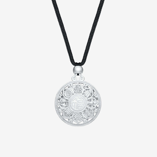 S990 Silver Blessing Eight Treasure Compass Necklace