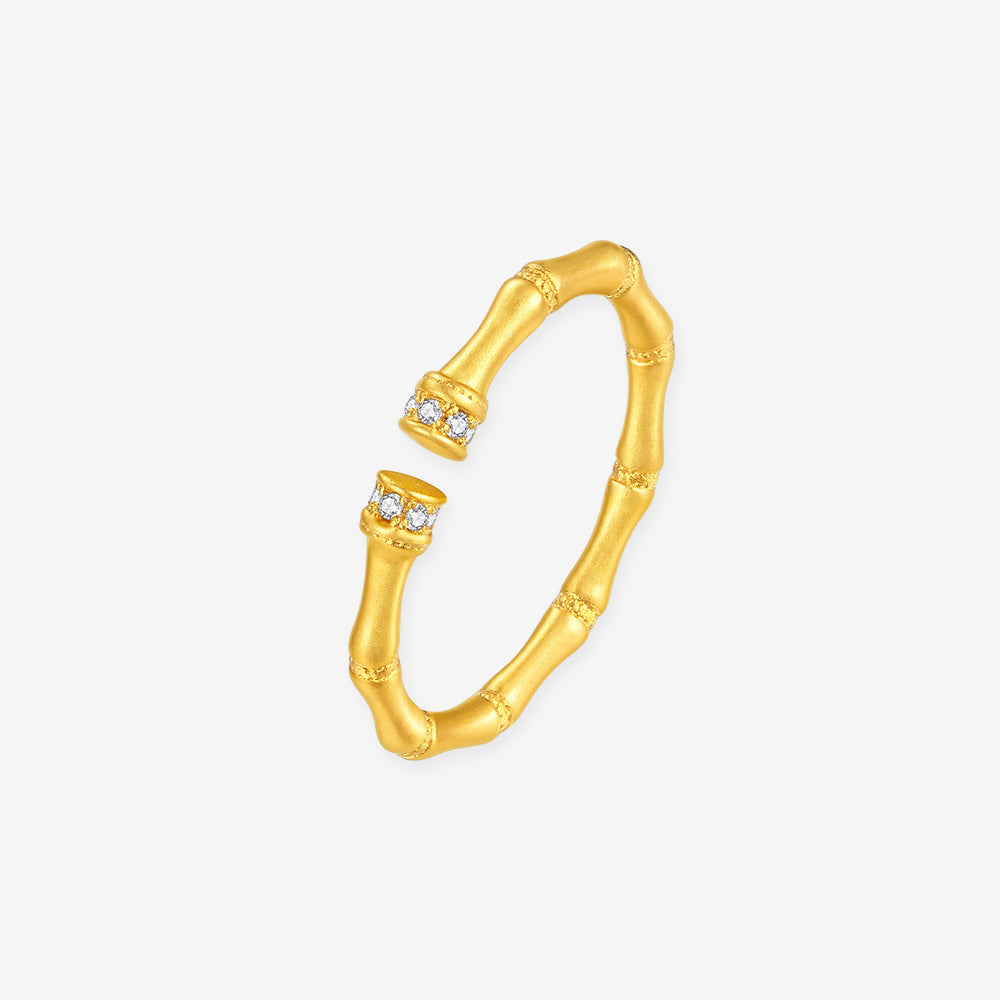 S925 Silver Zirconia Bamboo Open Ring